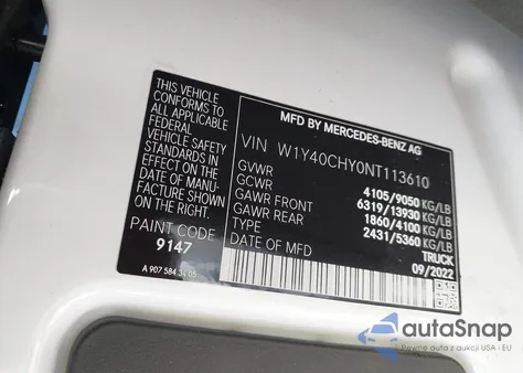 2022 Mercedes-Benz Sprinter 2500 High Roof I4 from USA, damaged, VIN W1Y40CHY0NT113610